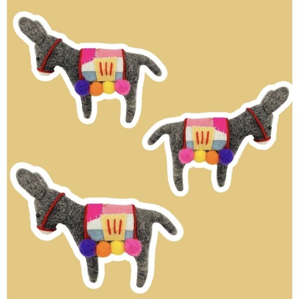 Donkey Christmas Ornament by St Nicholas Square Wool Burro Set Of 3